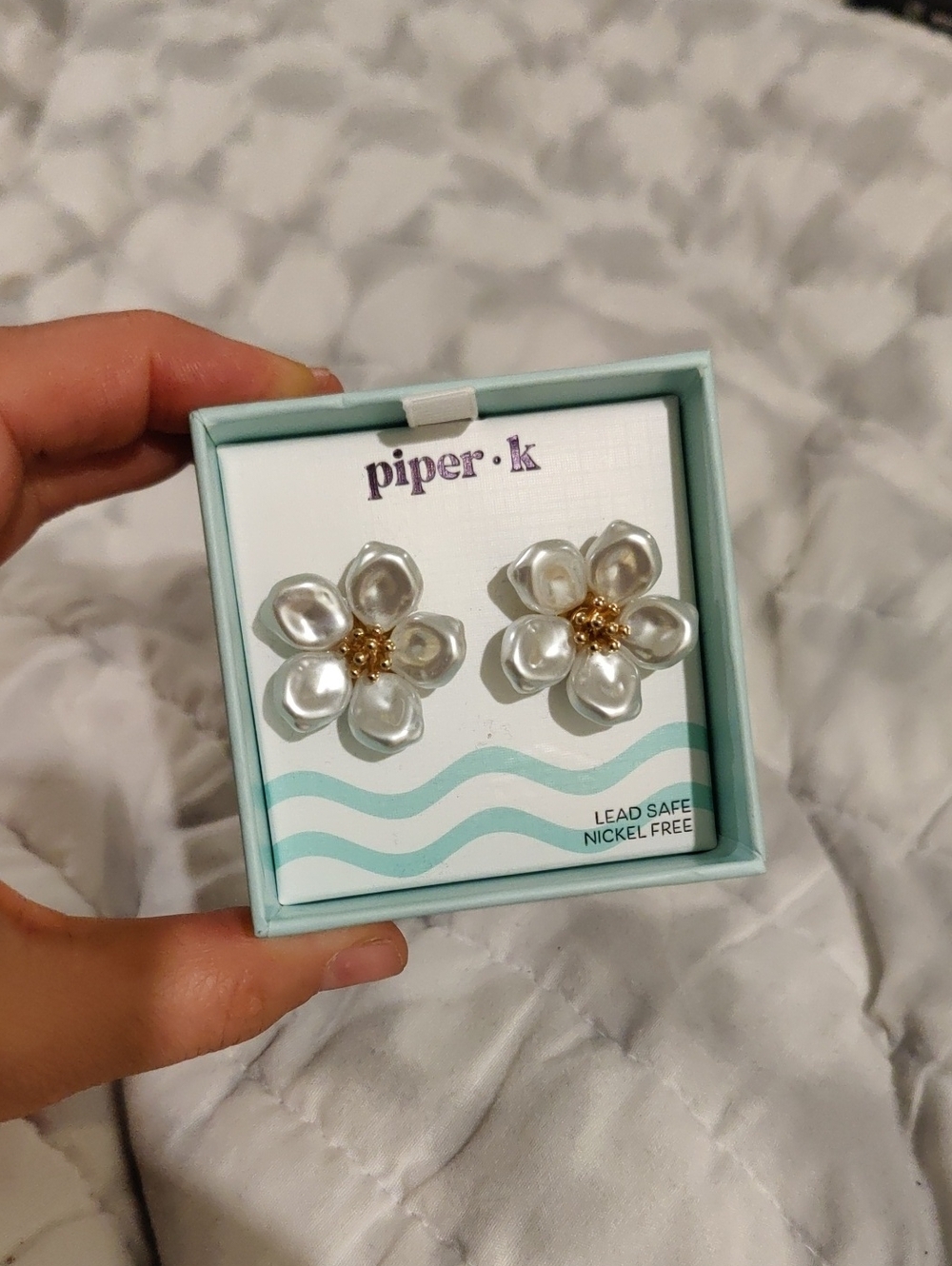 New!Piper·k Faux Pearl Flower Stud Earrings Shabby Chic Y2K Cottagecore Girlhood